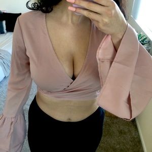 boohoo ruffle tier sleeve wrap crop top